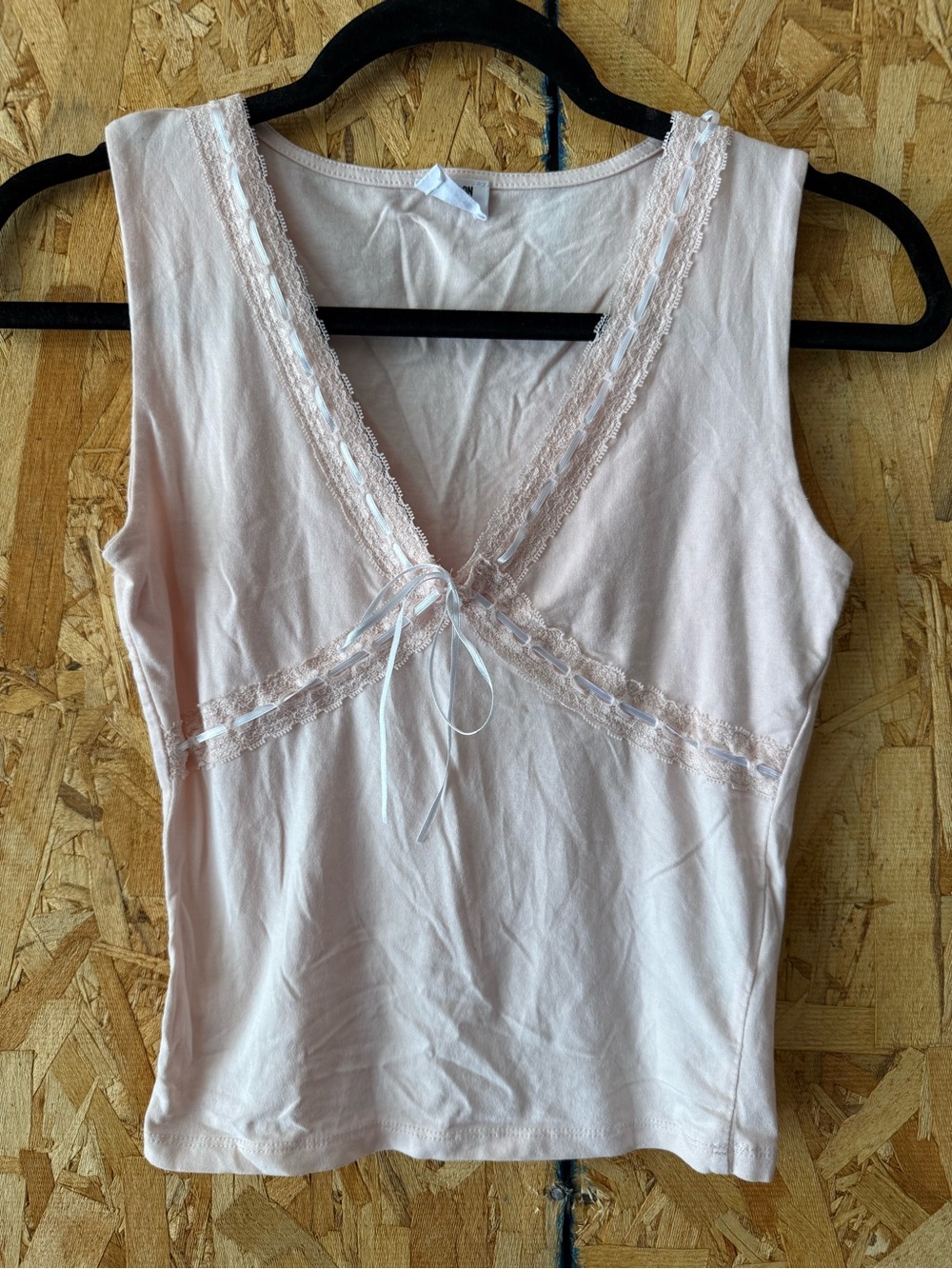 Cotton On Light Pink Lace-Trim V-Neck Top